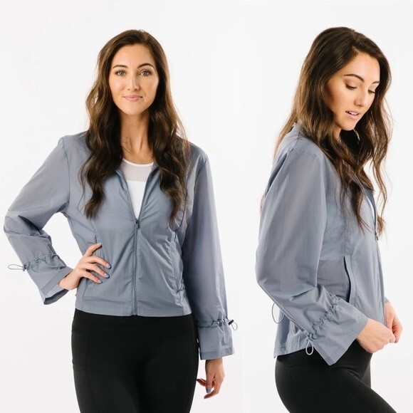 NWT Zyia Active Drawstrings Lightweight Windbreaker Blue Gray Women’s Large New - Picture 9 of 16